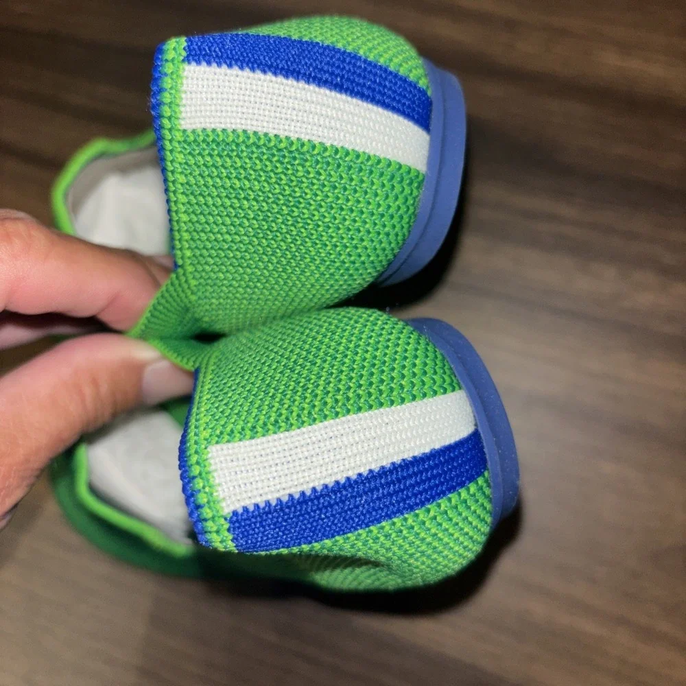 New Rothy's Kids 13 Mini Loafers Round Toe Knit Slip On Flats Jelly Bean Green